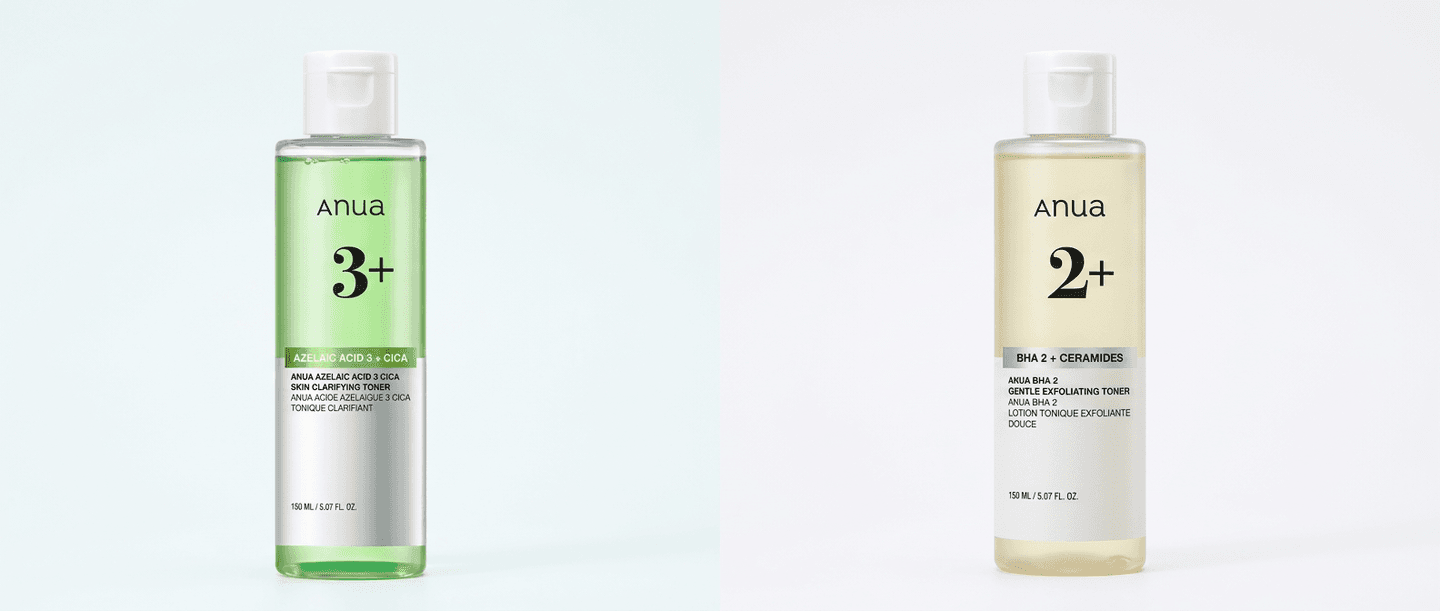 アゼライン酸3 CICAとBHA 2 マイルドピーリングトナーを並べた比較イメージ