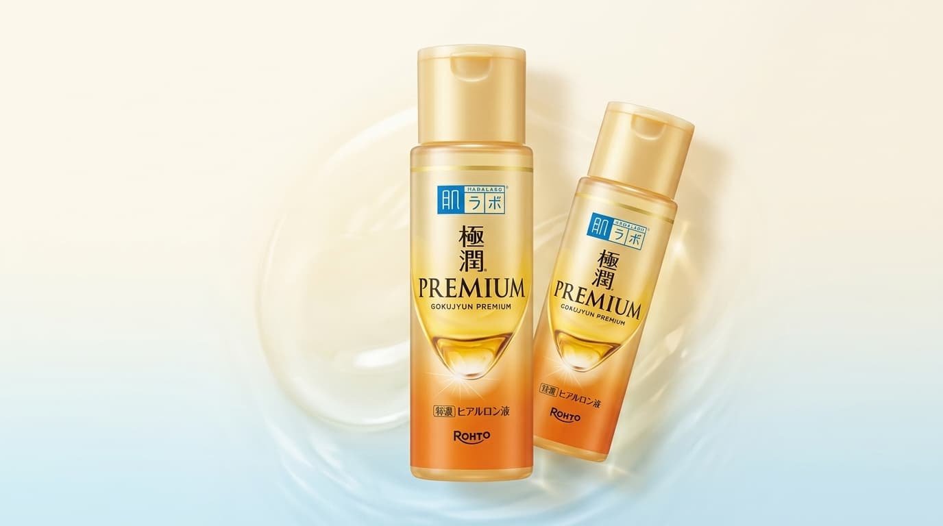 肌ラボ 極潤プレミアム ヒアルロン液を複数アングルで見せた清潔感のある商品中心のアイキャッチ画像