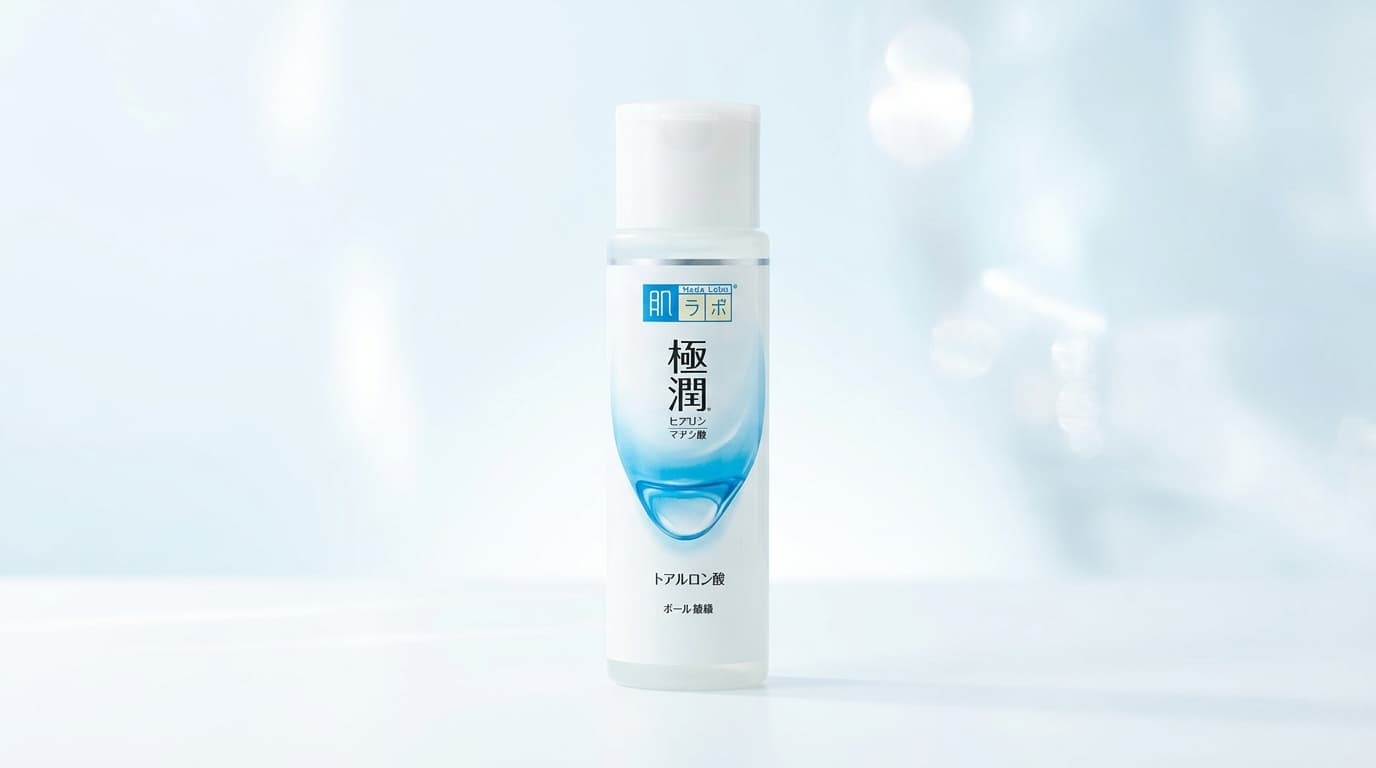 肌ラボ 極潤ヒアルロン液の商品ボトルを中心に配置した、清潔感のあるシンプルなアイキャッチ画像。