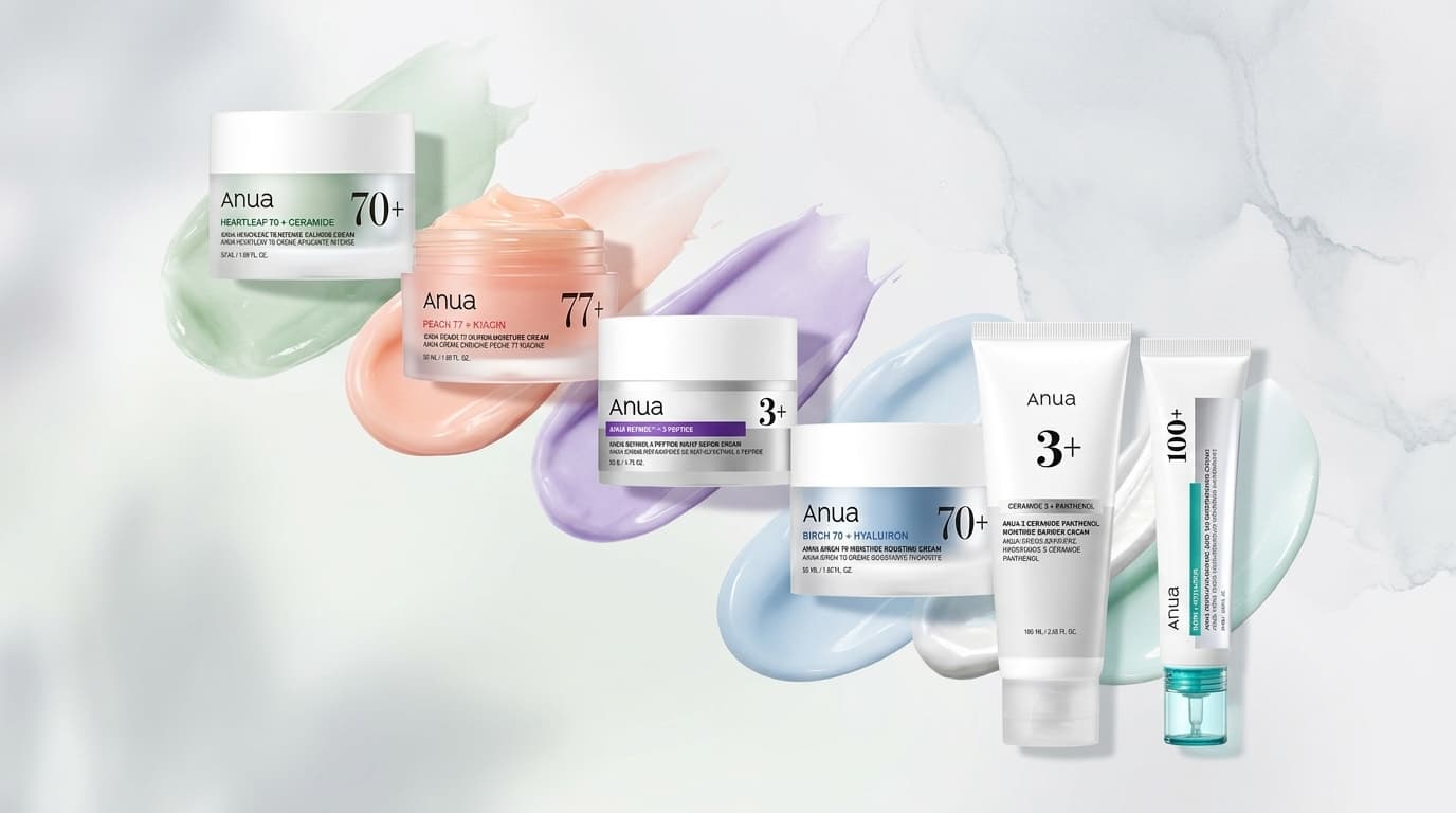 アヌアのクリーム6種類を斜めや階段状に並べたシンプルな比較アイキャッチ画像